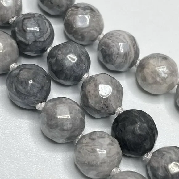 Stunning Unique Gray Picasso Jasper Gemstone Beaded Knotted Necklace 19 Boho